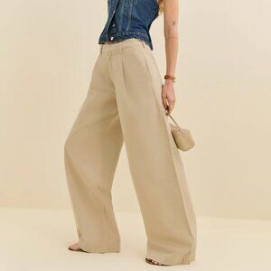 Reformation Malia Mid Rise Wide Leg Pleated Trouser Pants Brown - Size 27 NWT
